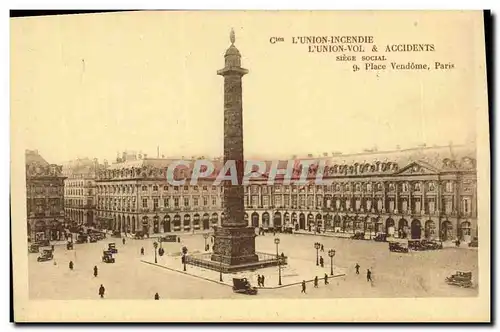 Cartes postales Assurance Paris Cie l&#39Union Incendie Place Vendome