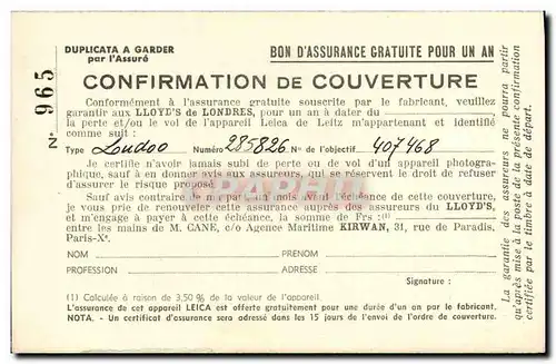 Ansichtskarte AK Assurance Confirmation de couverture Lloyd&#39s Agence Maritime Kirwan Rue de Paradis Paris 9eme