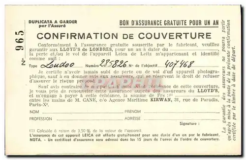 Cartes postales Assurance Confirmation de couverture Lloyd&#39s Agence Maritime Kirwan Rue de Paradis Paris 9eme