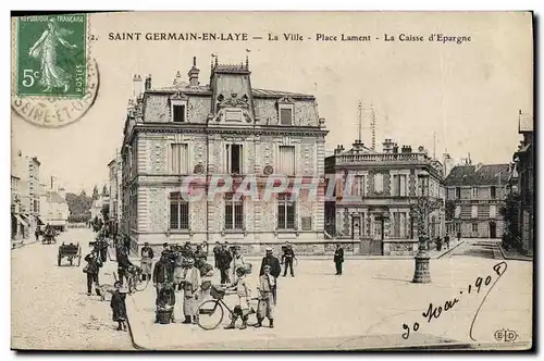 Cartes postales Banque Saint Germain en Laye La ville Place Lamont Caisse d&#39Epargne Enfants Velo