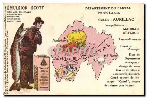 Cartes postales Carte geographique Cantal Emulsion Scott Mauriac St Flour