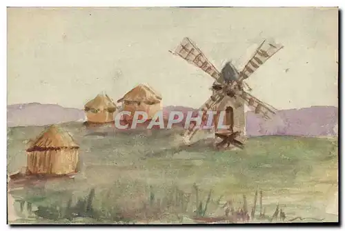 Cartes postales Dessin a la main Moulin a vent