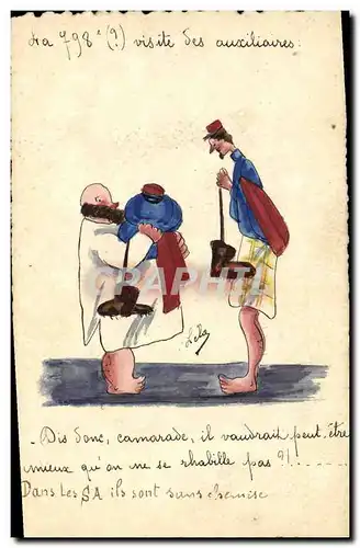 Cartes postales Dessin a la main Visite des Auxiliaires Militaria