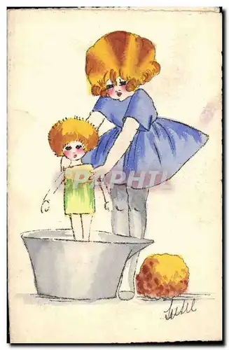 Cartes postales Dessin a la main Enfants Poupee