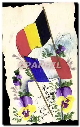 Ansichtskarte AK Dessin a la main Fleurs Drapeaux France Belgique