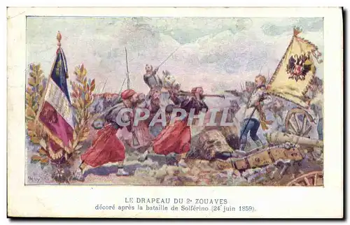 Cartes postales Militaria Le drapeau du 2eme Zouaves Bataille de Solferino 1859