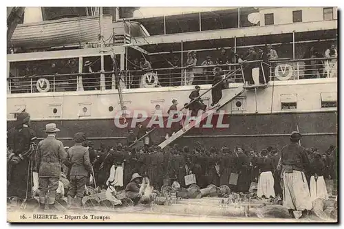 Ansichtskarte AK Militaria Bizerte Tunisie Depart de troupes