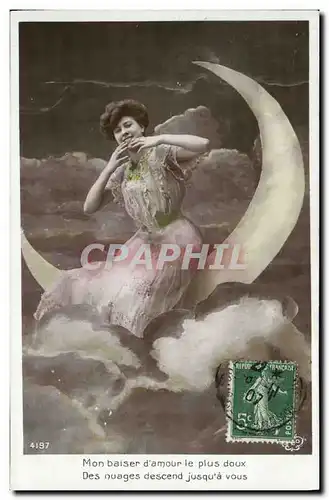 Cartes postales Fantaisie Femme Lune