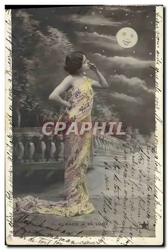 Cartes postales Fantaisie Femme Lune L&#39aubade a la nuit