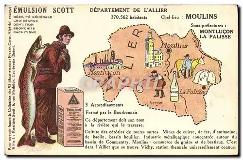 Cartes postales Carte geographique Emulsion Scott Allier Moulins Montlucon La Palisse