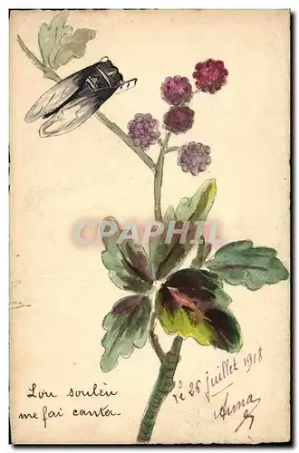 Ansichtskarte AK Dessin a la main Fleurs Insecte