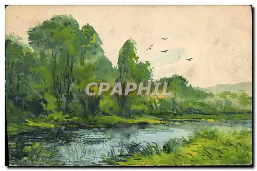 Cartes postales Dessin a la main Foret a bord de l&#39eau