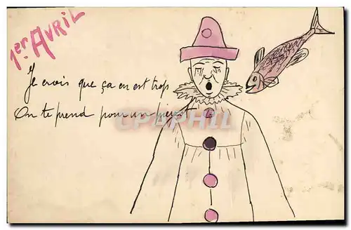 Ansichtskarte AK Fantaisie Illustrateur Pierrot poisson