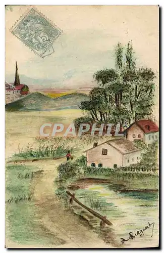 Ansichtskarte AK Dessin a la main Paysage