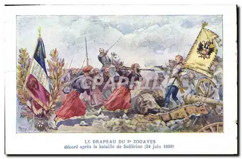 Cartes postales Militaria Le drapeau du 2eme Zouaves Bataille de Solferino 1859