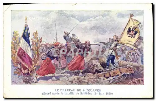 Cartes postales Militaria Drapeau des Zouaves Bataille de Solferino 24 juin 1859