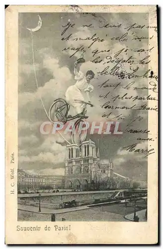 Cartes postales Fantaisie Lune FEmme Paris Velo Cycle