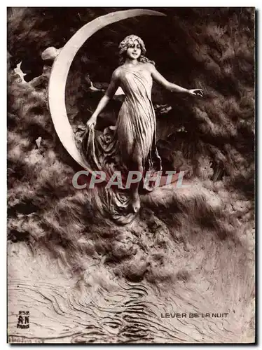 Cartes postales Fantaisie Lune Femme Lever de la nuit