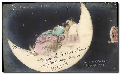 Cartes postales Fantaisie Lune Femme Croissants de lune