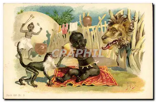 Cartes postales Negre Enfant Noir Singe Lion