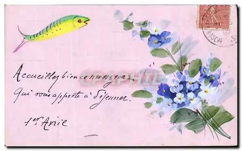 Cartes postales (dessin a la main) Poisson Fleurs