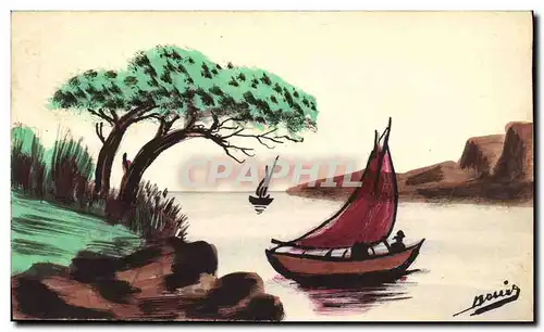 Cartes postales (dessin a la main) Bateau