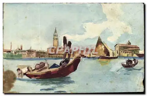 Cartes postales (dessin a la main) Barque Venise