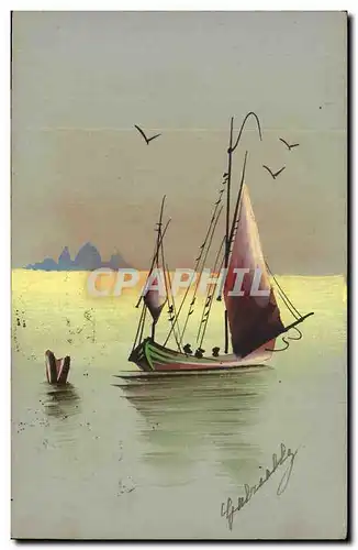 Cartes postales (dessin a la main) Bateau