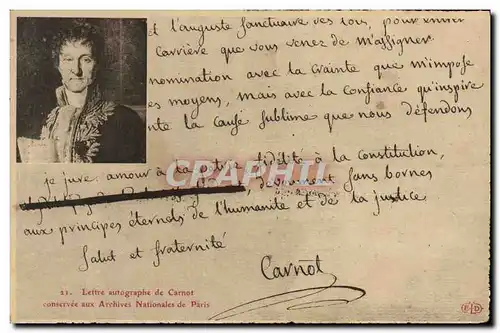 Cartes postales Lettre autographe de Carnot Archives nationales de Paris