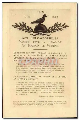 Ansichtskarte AK Colombe Colombophilie aux colombophiles morts pour la France Verdun