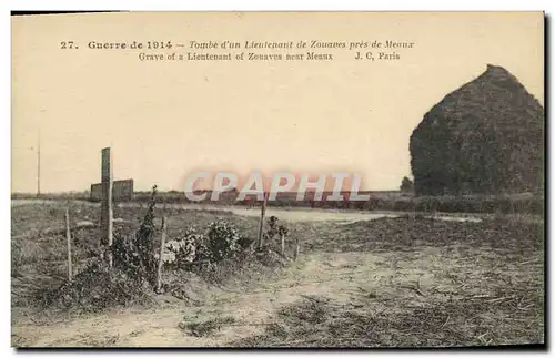 Cartes postales Militaria Tombe d&#39un lieutenant de Zouaves pres de Meaux