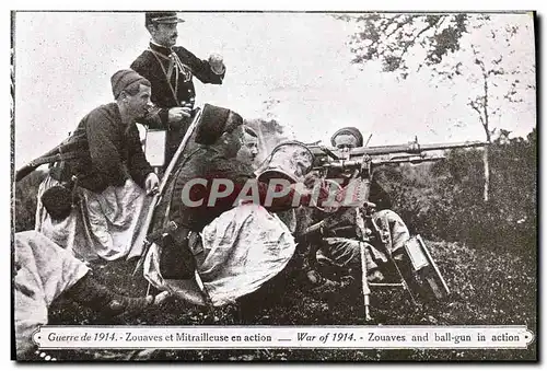 Cartes postales Militaria Zouaves et mitrailleuse en action