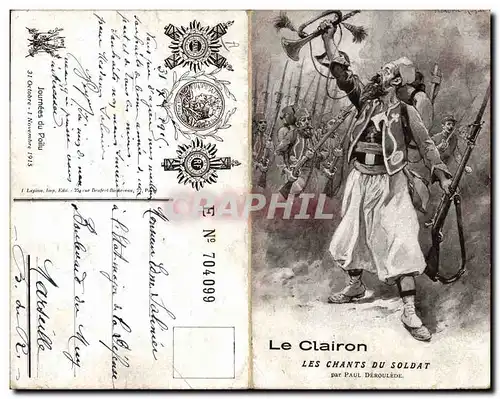 Cartes postales Militaria Zouave Le clairon Les chants du soldat Paul Deroulede