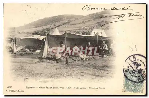 Ansichtskarte AK Militaria Algerie Zouaves aux manoeuvres Sous la tente