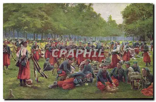 Cartes postales Militaria Zouaves a la grand halte