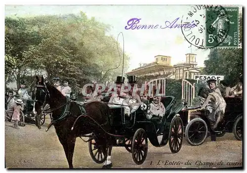 Cartes postales Fantaisie Enfant Bebe L&#39entree du champ de courses Chevaux Hippisme