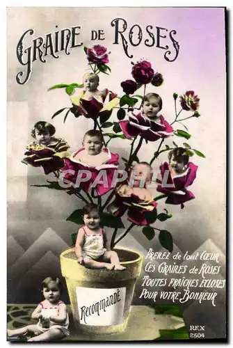 Cartes postales Fantaisie Enfant Bebe Graine de roses