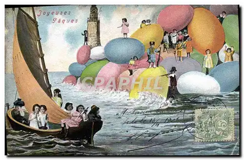 Cartes postales Fantaisie Enfant Bebe Joyeuses Paques Bateau