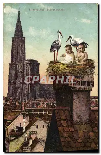 Ansichtskarte AK Fantaisie Enfant Bebe Strasbourg Cigogne