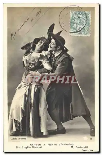 Ansichtskarte AK Fantaisie Femme Theatre Carmen et Figaro Pantomime Mlle Angele Heraud M Bartoletti