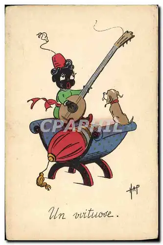 Cartes postales Negre Enfant de couleur Chien Guitare