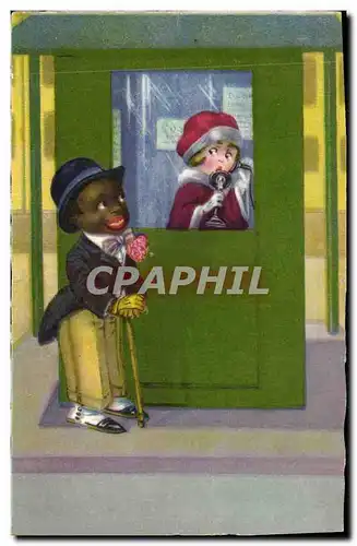 Ansichtskarte AK Negre Enfant de couleur Train Telephone