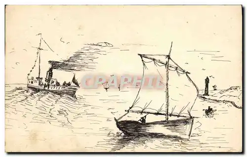 Cartes postales Bateaux (dessin a la main)