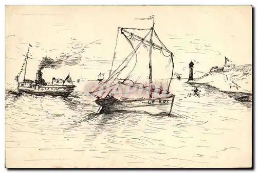 Cartes postales Bateaux (dessin a la main)