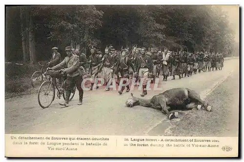 Cartes postales Militaria Un detachement de Zouaves Foret de Laigne Bataille de Vic sur l&#39Aisne