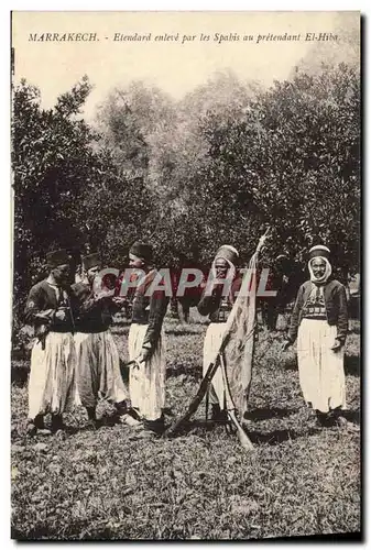 Cartes postales Militaria Marrakech Maroc Etendard enleve par les Spahis au pretendant El Hiba