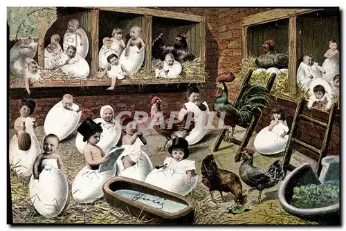 Cartes postales Fantaisie Enfants Poules Oeufs