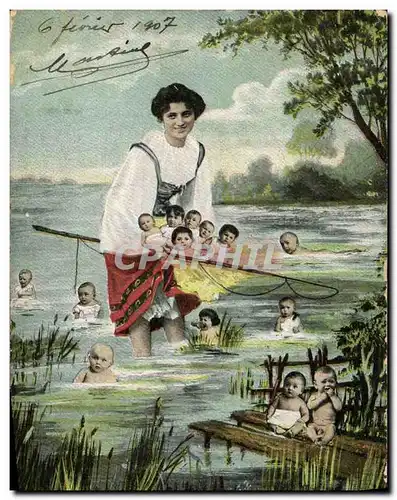 Cartes postales Fantaisie Enfants Femme Peche