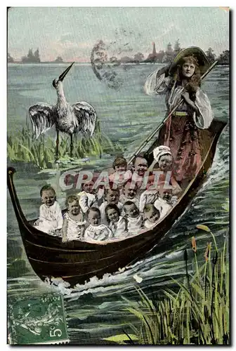 Cartes postales Fantaisie Enfants Gondole Cigogne