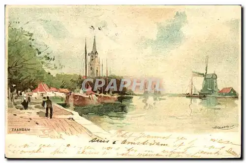 Cartes postales Fantaisie Illustrateur Zaandam Moulin a vent